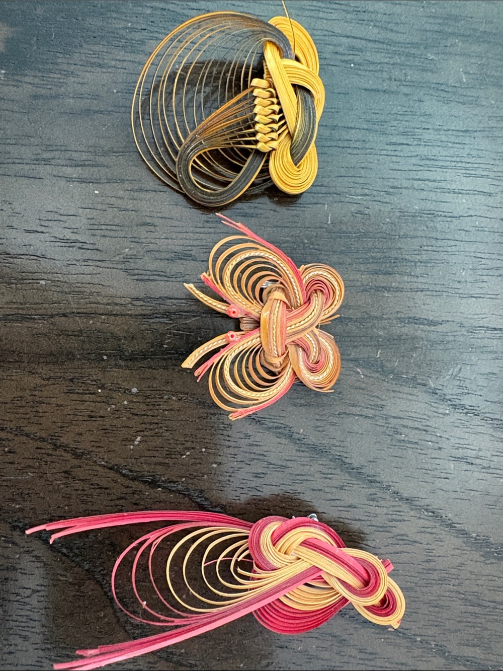 1970s Handcrafted Multicolor Brooch - Pink, Yellow & Brown